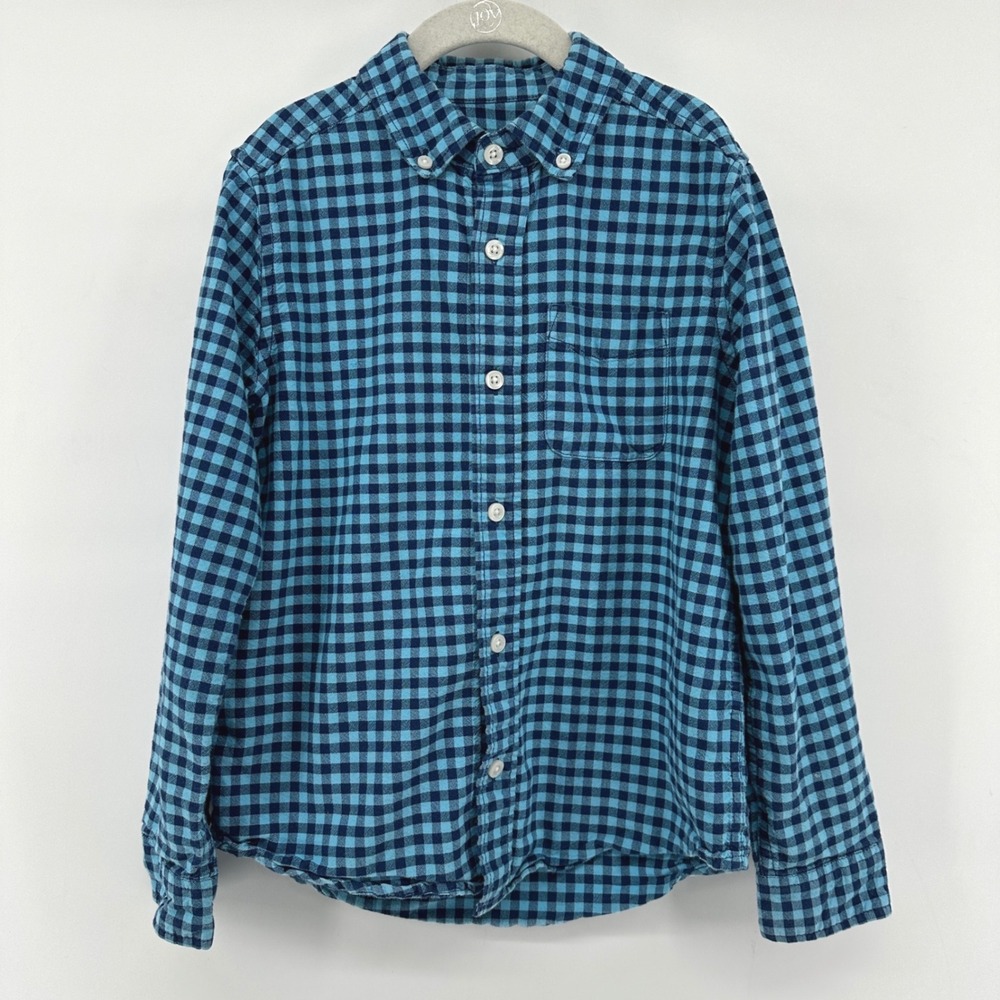 The Childrens Place Boys Blue Gingham Button Down Shirt Size M 7/8 Cotton